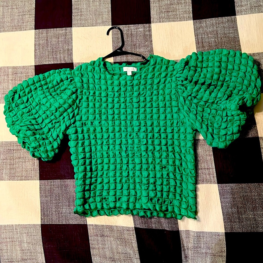 Anthropologie eri + ali green puffy sleeve top